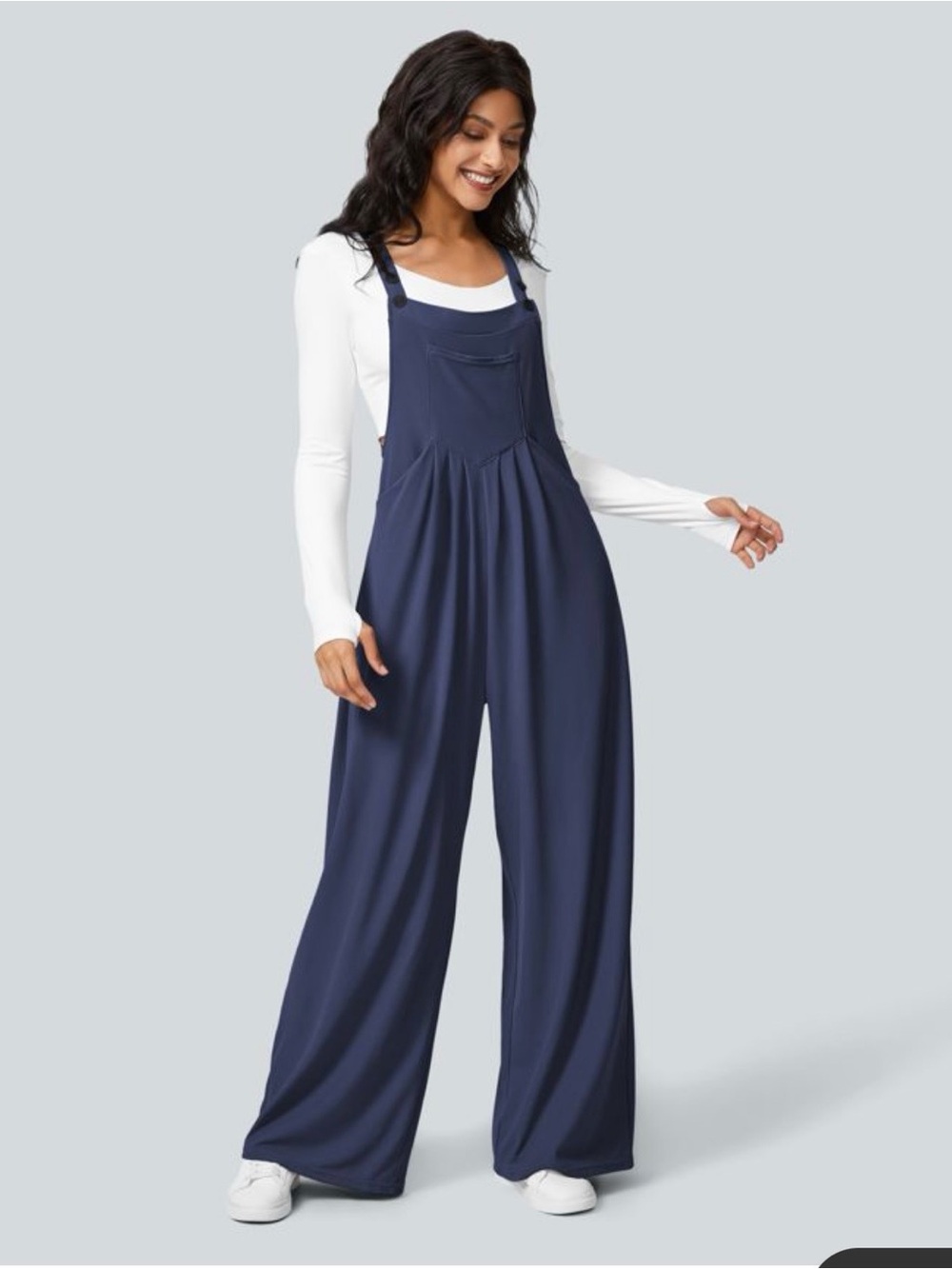 Halara Navy Wide Leg Jumpsuit Size Large NWT Flowy Comfy Overalls Style